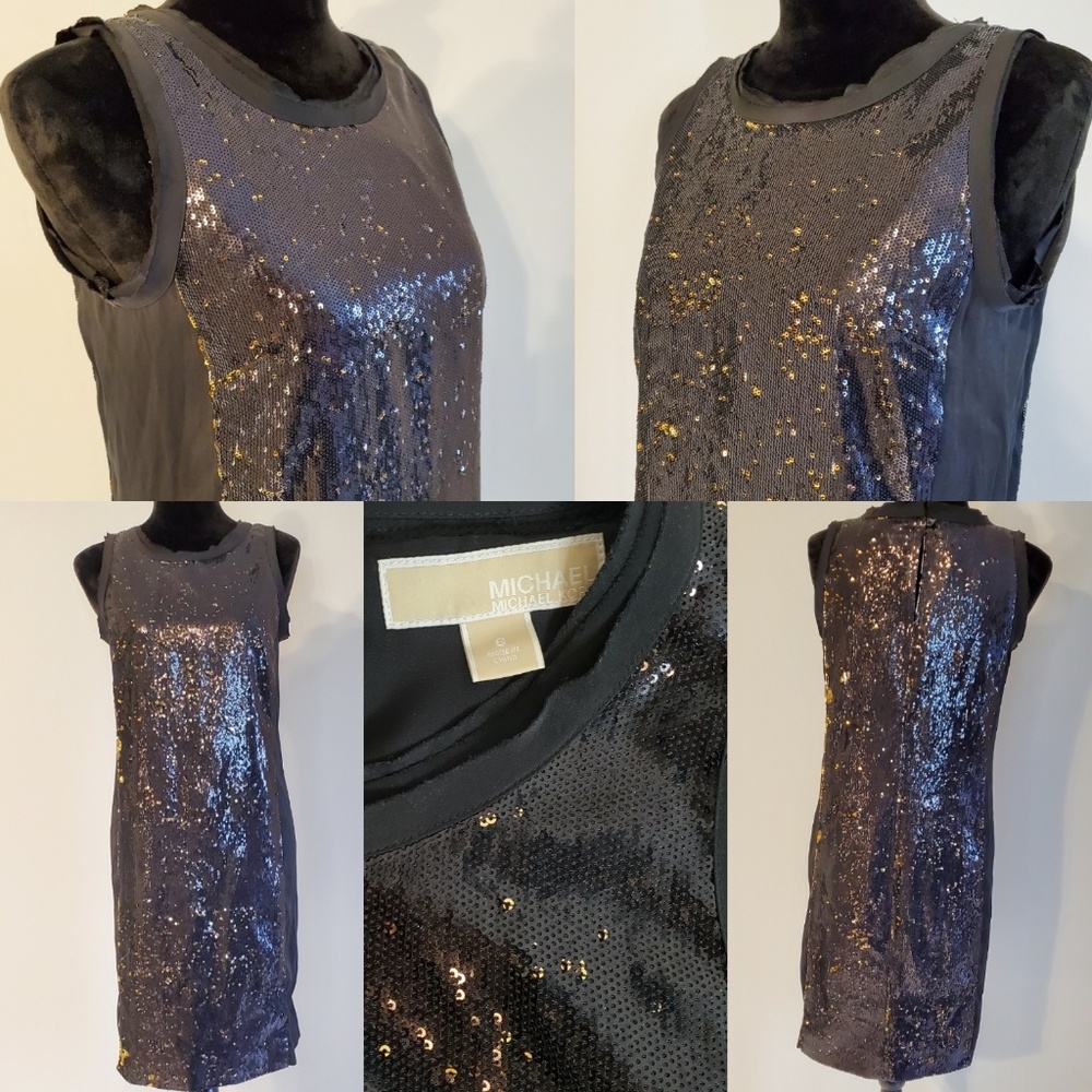 MICHAEL Kors Black Gold Sequins Sheath Dress Sz 6